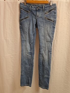 Vintage Converse One Star Moto Skinny Jeans Blue Multi Zipper Y2K Women's Sz 6